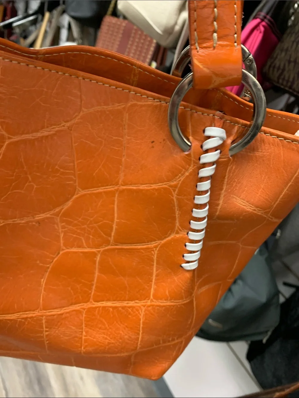 Croc-Embossed Orange Shoulder Tote Bag